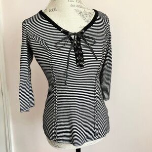 Pleione Striped Lace Up Top